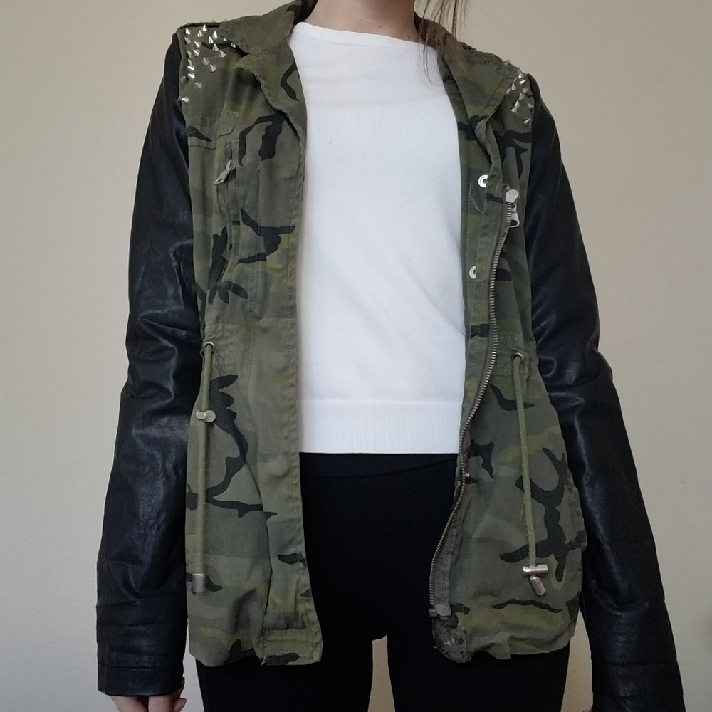 Studded Camo and Leather Jacket